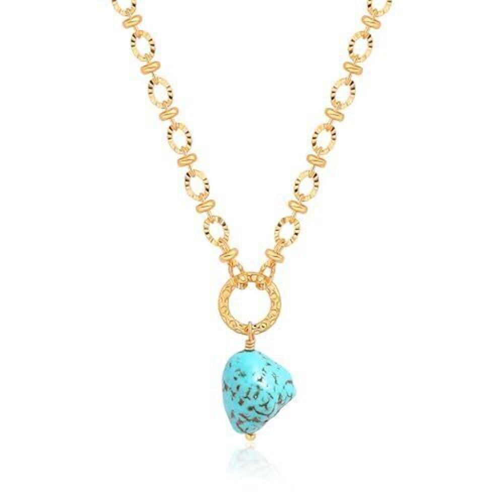 2638 Irregular Turquoise Charm Oval Chain Choker Dainty 18K Gold Satellite